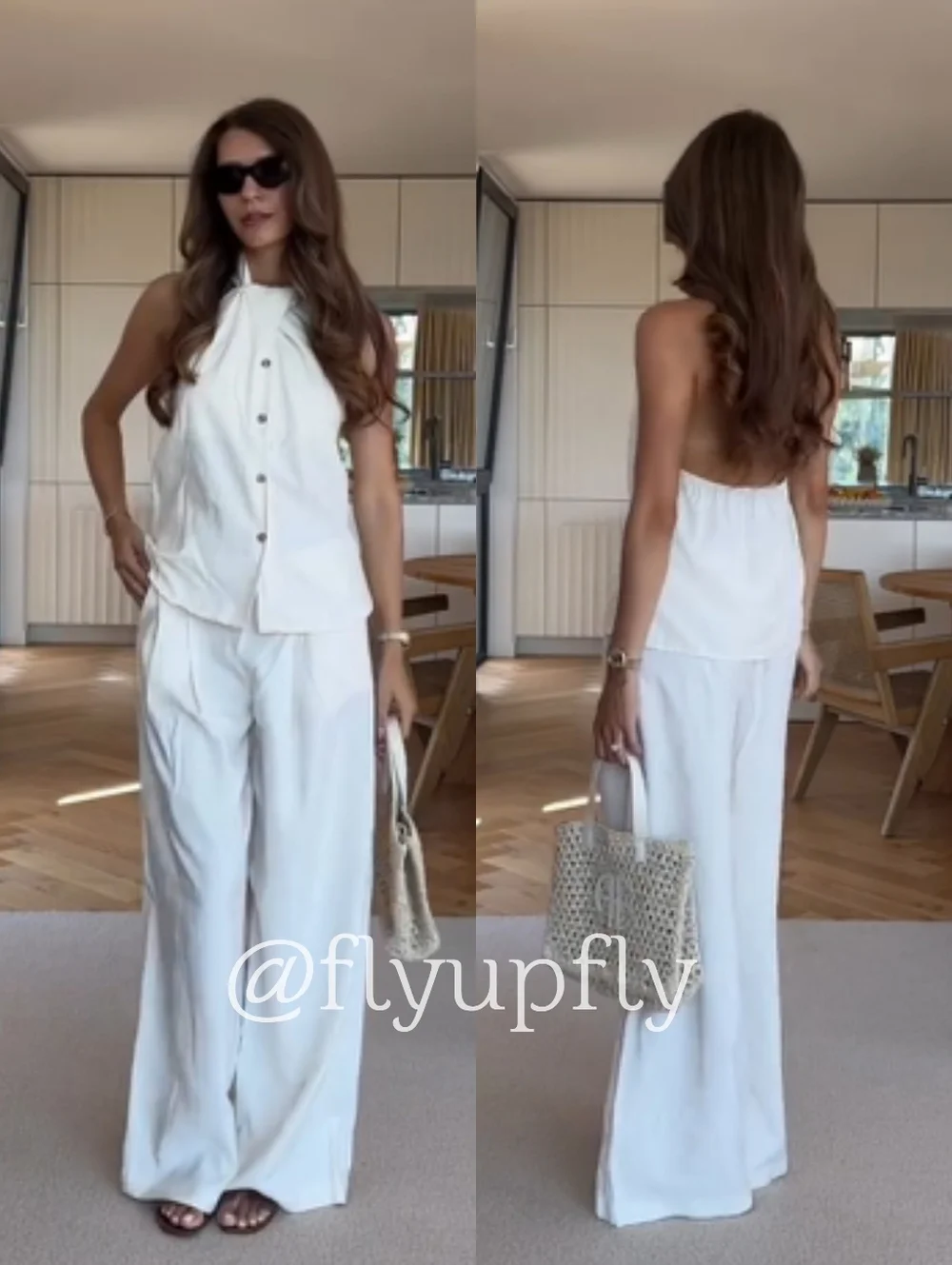 Zara Set 2pc Wide Leg Pants And Top Cream Size S
